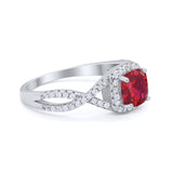 Art Deco Halo Cushion Infinity Shank Wedding Ring Round Cubic Zirconia 925 Sterling Silver