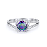 Art Deco Halo Wedding Engagement Ring Round Cubic Zirconia 925 Sterling Silver