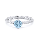 Solitaire Braided Twisted Shank promise Band Round Cubic Zirconia 925 Sterling Silver