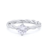 Solitaire Braided Twisted Shank promise Band Round Cubic Zirconia 925 Sterling Silver