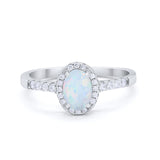 Art Deco Halo Oval Wedding Engagement Ring Round CZ 925 Sterling Silver