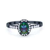 Art Deco Halo Oval Wedding Engagement Ring Round CZ 925 Sterling Silver
