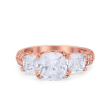 Three Stone Cushion Cut Wedding Engagement Ring Round Cubic Zirconia 925 Sterling Silver