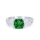 Three Stone Cushion Cut Wedding Engagement Ring Round Cubic Zirconia 925 Sterling Silver