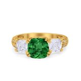 Three Stone Cushion Cut Wedding Engagement Ring Round Cubic Zirconia 925 Sterling Silver