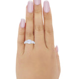 Three Stone Cushion Cut Wedding Engagement Ring Round Cubic Zirconia 925 Sterling Silver