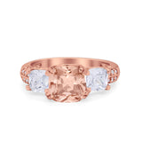 Three Stone Cushion Cut Wedding Engagement Ring Round Cubic Zirconia 925 Sterling Silver