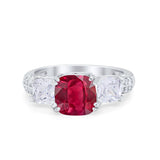 Three Stone Cushion Cut Wedding Engagement Ring Round Cubic Zirconia 925 Sterling Silver