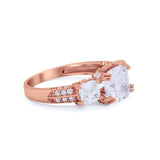 Three Stone Cushion Cut Wedding Engagement Ring Round Cubic Zirconia 925 Sterling Silver