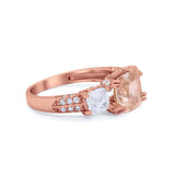 Three Stone Cushion Cut Wedding Engagement Ring Round Cubic Zirconia 925 Sterling Silver