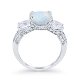 Three Stone Cushion Cut Wedding Engagement Ring Round Cubic Zirconia 925 Sterling Silver