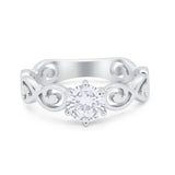 Spiral Swirl Filigree Wedding Engagement Ring Round Cubic Zirconia 925 Sterling Silver