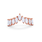 Curved Chevron Midi V Ring Marquise Cubic Zirconia 925 Sterling Silver