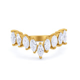 Curved Chevron Midi V Ring Marquise Cubic Zirconia 925 Sterling Silver
