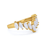 Curved Chevron Midi V Ring Marquise Cubic Zirconia 925 Sterling Silver