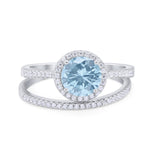 Two Piece Halo Art Deco Bridal Set Wedding Engagement Ring Band 925 Sterling Silver Round Cubic Zirconia