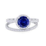 Two Piece Halo Art Deco Bridal Set Wedding Engagement Ring Band 925 Sterling Silver Round Cubic Zirconia