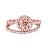 Two Piece Halo Art Deco Bridal Set Wedding Engagement Ring Band 925 Sterling Silver Round Cubic Zirconia