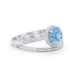 Two Piece Halo Art Deco Bridal Set Wedding Engagement Ring Band 925 Sterling Silver Round Cubic Zirconia
