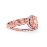 Two Piece Halo Art Deco Bridal Set Wedding Engagement Ring Band 925 Sterling Silver Round Cubic Zirconia