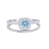 Two Piece Vintage Style Wedding Engagement Ring Band Halo Bridal Set Round Cubic Zirconia 925 Sterling Silver