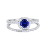 Two Piece Vintage Style Wedding Engagement Ring Band Halo Bridal Set Round Cubic Zirconia 925 Sterling Silver