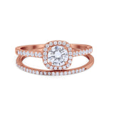 Two Piece Vintage Style Wedding Engagement Ring Band Halo Bridal Set Round Cubic Zirconia 925 Sterling Silver