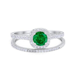Two Piece Vintage Style Wedding Engagement Ring Band Halo Bridal Set Round Cubic Zirconia 925 Sterling Silver