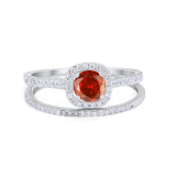 Two Piece Vintage Style Wedding Engagement Ring Band Halo Bridal Set Round Cubic Zirconia 925 Sterling Silver