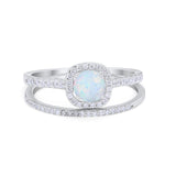 Two Piece Vintage Style Wedding Engagement Ring Band Halo Bridal Set Round Cubic Zirconia 925 Sterling Silver