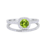 Two Piece Vintage Style Wedding Engagement Ring Band Halo Bridal Set Round Cubic Zirconia 925 Sterling Silver