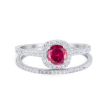 Two Piece Vintage Style Wedding Engagement Ring Band Halo Bridal Set Round Cubic Zirconia 925 Sterling Silver