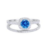 Two Piece Vintage Style Wedding Engagement Ring Band Halo Bridal Set Round Cubic Zirconia 925 Sterling Silver