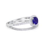 Two Piece Vintage Style Wedding Engagement Ring Band Halo Bridal Set Round Cubic Zirconia 925 Sterling Silver