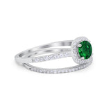 Two Piece Vintage Style Wedding Engagement Ring Band Halo Bridal Set Round Cubic Zirconia 925 Sterling Silver