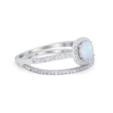Two Piece Vintage Style Wedding Engagement Ring Band Halo Bridal Set Round Cubic Zirconia 925 Sterling Silver