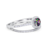 Two Piece Vintage Style Wedding Engagement Ring Band Halo Bridal Set Round Cubic Zirconia 925 Sterling Silver