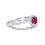 Two Piece Vintage Style Wedding Engagement Ring Band Halo Bridal Set Round Cubic Zirconia 925 Sterling Silver
