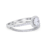 Two Piece Vintage Style Wedding Engagement Ring Band Halo Bridal Set Round Cubic Zirconia 925 Sterling Silver