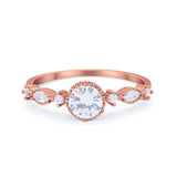 Art Deco Petite Dainty Wedding Ring Round Cubic Zirconia 925 Sterling Silver