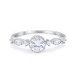 Art Deco Petite Dainty Wedding Ring Round Cubic Zirconia 925 Sterling Silver