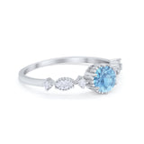 Art Deco Petite Dainty Wedding Ring Round Cubic Zirconia 925 Sterling Silver
