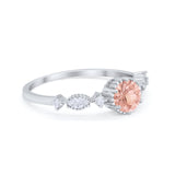 Art Deco Petite Dainty Wedding Ring Round Cubic Zirconia 925 Sterling Silver