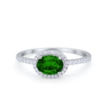 Sideways Halo Oval Engagement Ring Round Cubic Zirconia 925 Sterling Silver