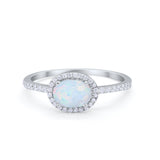 Sideways Halo Oval Engagement Ring Round Cubic Zirconia 925 Sterling Silver