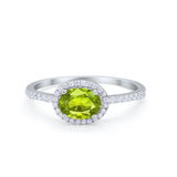 Sideways Halo Oval Engagement Ring Round Cubic Zirconia 925 Sterling Silver