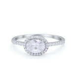 Sideways Halo Oval Engagement Ring Round Cubic Zirconia 925 Sterling Silver