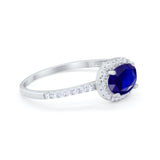 Sideways Halo Oval Engagement Ring Round Cubic Zirconia 925 Sterling Silver