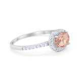 Sideways Halo Oval Engagement Ring Round Cubic Zirconia 925 Sterling Silver