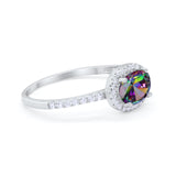 Sideways Halo Oval Engagement Ring Round Cubic Zirconia 925 Sterling Silver
